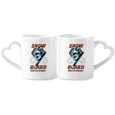 Imagem de Prancha de neve ilustração de esportes de inverno conjunto de canecas de porcelana de casal cerâmica alça de coração