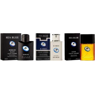 Imagem de Kit 3 Perfumes Importados Azzar Koros Ferrar Black Sea Blue