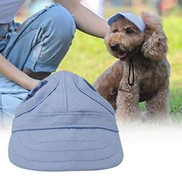 Imagem de Chapéu esportivo para cães de estimação chapéu de beisebol para animais de estimação chapéu ao ar livre chapéu de sol elegante faixa ajustável chapéu de viagem de verão com furos para orelha (G-azul)