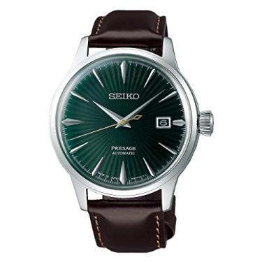 Imagem de SEIKO Relógio masculino PRESAGE "Mockingbird" com mostrador verde e relógio de couro marrom SRPD37J1