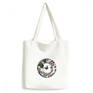 Imagem de Carp Sakura Bolsa de lona com estampa de lótus geométrica bolsa de compras casual