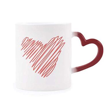 Imagem de Caneca vermelha com desenho de coração para dia dos namorados, caneca sensível ao calor, copo de grés que muda de cor vermelha
