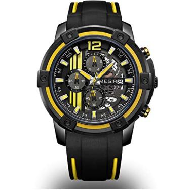 Imagem de MEGIR Relógio Masculino Esportivo Militar de Quartzo Moda Cronógrafo Função Calendário à Prova D'agua com Moda Pulseira de Silicone Amarelo Relógio