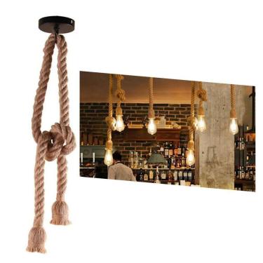 Imagem de Pendente Corda Sisal Dupla 1,60M Rústico Com 2 Bocais E27