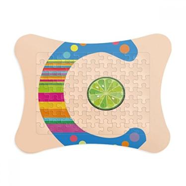 Imagem de Moldura de quebra-cabeça com estampa de frutas laranja e alfabeto C enfeite de quebra-cabeça