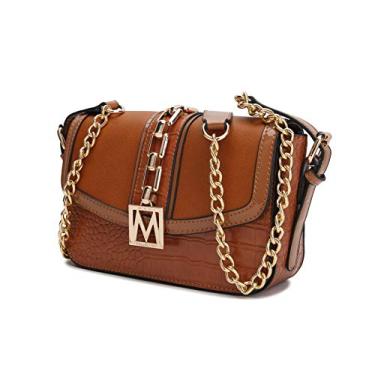 Imagem de Bolsa transversal MKF para mulheres – Bolsa feminina de couro PU – Bolsa lateral carteiro, alça de ombro, Cognac, Medium