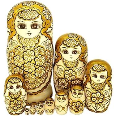Imagem de Boneca Russa Matryoshka Russa 10 Camadas Hot Stamping Matryoshka 10 Camadas Brinquedo Educacional Infantil Decoração De Presente Bonecas De Aninhamento,Ouro,YUYANAIAI