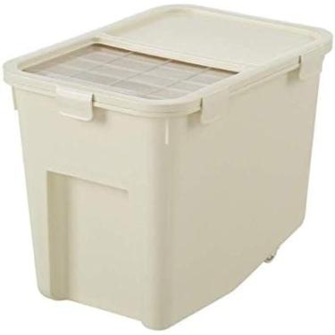 Imagem de Design De Vedação De Caixa De Armazenamento De Alimentos À Prova De Insetos, Balde De Arroz De Cozinha 20 Kg, Design De Tampa Push-pull Transparente, Material PP, Com Copo Medidor,Branco,Bonny369
