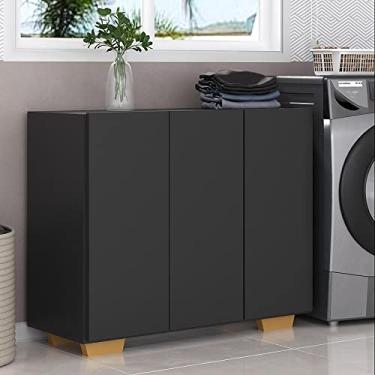 Imagem de Armário Lavanderia com 3 Portas 90 cm Multimóveis Mp5034 Preto/natural