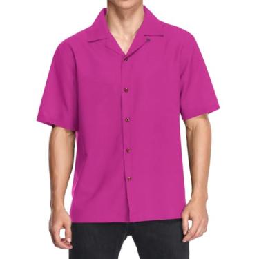 Imagem de Camisas havaianas masculinas manga curta folgada casual abotoada camisa de praia Aloha, Vermelho violeta médio, M