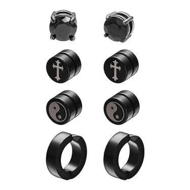 Imagem de Airokiy Conjunto de brincos magnéticos de diamante falso para homens e mulheres CZ brincos de aço inoxidável não perfurados, 8/13mm, Aço inoxidável, Zircônia cúbica