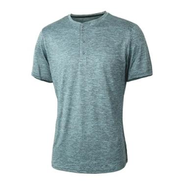 Imagem de ICEMOOD Camiseta masculina Henley Dry Fit Tech 3 botões slim fit secagem rápida camiseta de ginástica manga longa leve casual camiseta básica, Turquesa, M