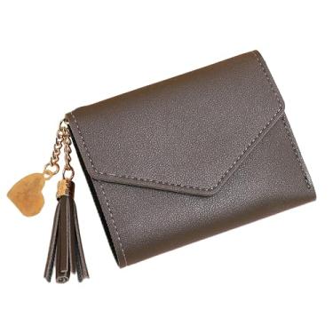 Imagem de Bestgift Carteira feminina curta borla clipe de dinheiro porta-cartões clutch porta-moedas, Verde escuro, 11.5*9cm