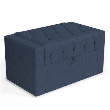 Imagem de Calçadeira Báu Solteiro Atena 90cm Capitonê Linho Azul - Desk Design