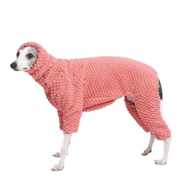 Imagem de ESCCBOO Pijama fofo de lã macia para cães galgos italianos, macacão de lã quente de gola rolê, casaco, macacão, macacão (rosa, pequeno)