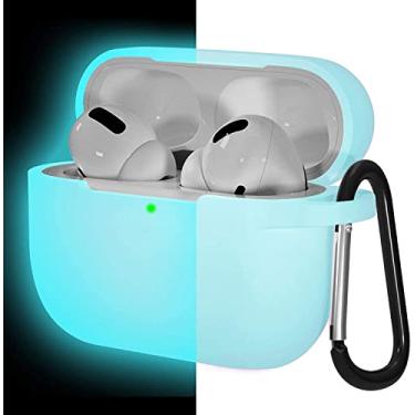 Imagem de Capa Lerobo compatível com AirPods Pro, capa de silicone compatível com Apple AirPods Pro 2ª geração com chaveiro, LED frontal visível, azul, brilha no escuro