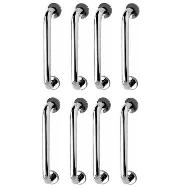 Imagem de Alça de Apoio Barra Inox Kit 8 Unidades Idoso Segurança Cadeirante Deficiente Banheiro Box Corrimao Suporte Corredor Acessibilidade