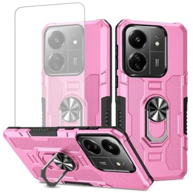 Imagem de Ueokeird Capa para Redmi 13C 4G e Poco C65 com Protetor de Tela de Vidro Temperado, Proteção Resistente com Anel de Metal Suporte Magnético, Rosa