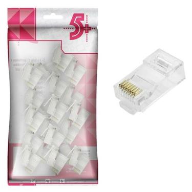 Imagem de Kit 100 Conector Rj45 Utp Cat6 Banho De Ouro Cabo De Rede - 5+, 062-00