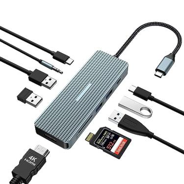 Imagem de Oditton Hub USB C 10 em 1, adaptador com 4K HDMI, 2 x USB 3.0, USB-C 3.0, 2 x USB 2.0, carregamento 100W, leitores de cartão SD/TF, áudio, para laptop, iPad