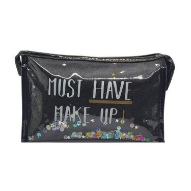 Imagem de Necessaire Feminina Maquiagem Viagem Trabalho Glitter Organizador Prod