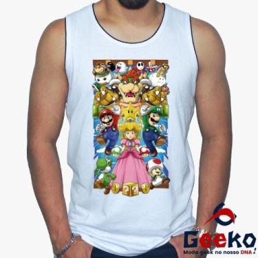 Imagem de Regata Super Mario 100% Algodão Mario Bros Geeko, Branco, GG