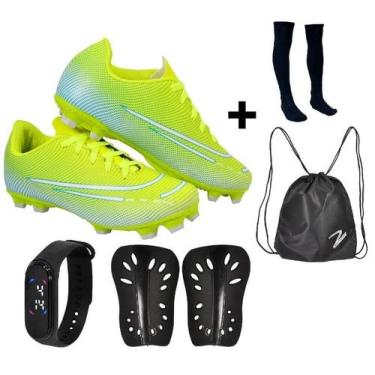 Imagem de Chuteira Campo Adulto Juvenil 200 Nova Travas Futebol Uzze + Meião Can