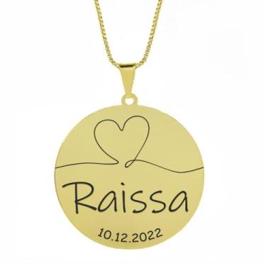 Imagem de Gargantilha Pingente Redondo Personalizado Coração Nome Raissa Banhado