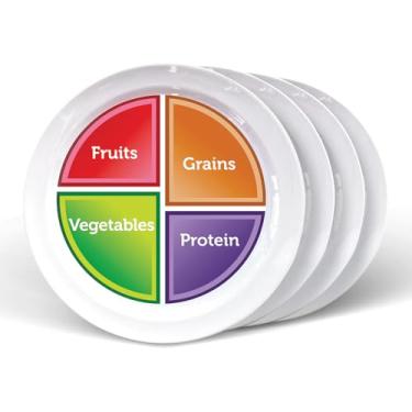 Imagem de Health Beet Escolha a placa de controle de porção MyPlate – 4 seções planas para frutas e proteína vegetal – Segura para lava-louças e micro-ondas, pratos visualmente seccionados para educação em