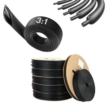 Imagem de Tubo termorretrátil 3:1 de 15 m, manga de cabo, tubo de envoltório retrátil para isolamento de fios elétricos (preto, 2,5 cm _25 mm)