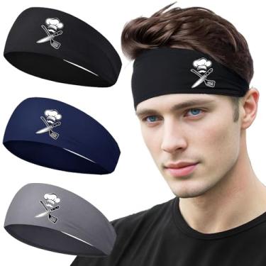 Imagem de Bandanas de suor masculinas, 3 peças, faixa de suor para homens, mulheres, esportiva, para homens, chef, presente de chefe, faixa de treino masculina, refrescante, cabeça de corrida, faixas elásticas