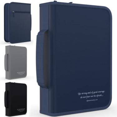 Imagem de DEHITE Pasta com Capa de Bíblia para Mulheres E Homens – Tamanho Médio – Tamanho Do Livro 9,6 X 6,6 X 1,7 Pol. | Compartimentos para Caneta | Bolso com Zíper | Tecido Premium – Azul Acessórios Present