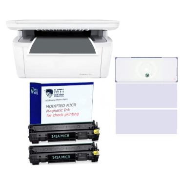 Imagem de MTI M140we MFP a laser multifuncional sem fio, preto e branco, conjunto de impressora cheque com toner MICR inicial 141A, cartucho de tinta magnética modificado W1410A, 100 folhas de papel