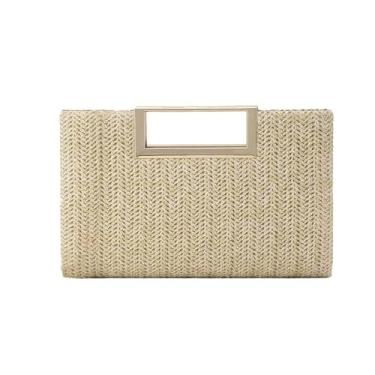 Imagem de AWUXINE Bolsa feminina de palha com alça superior para noite, ráfia, transversal, bolsa de praia, Bege