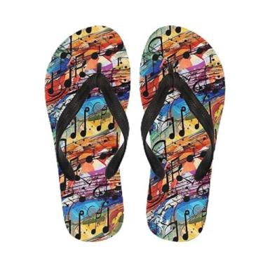 Imagem de Semiouray Chinelo masculino Havaí geométrico leve sandália tanga unissex Papai Noel banheiro ortopédico, Nota musical com pintura fluida, 13 Women/10 Men