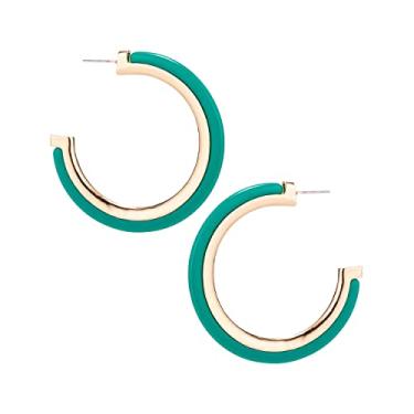 Imagem de Brincos de argola de acrílico e metal boêmio para mulheres - Brincos de argola de resina lucita de acetato - lindas cores - 50 mm de diâmetro - banhado a ouro 14K - leve - caixa de presente incluída,