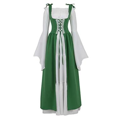 Imagem de Zhitunemi Fantasias renascentistas para mulheres vestido de fada gótico vestido camponês traje medieval, Verde, 3X-Large