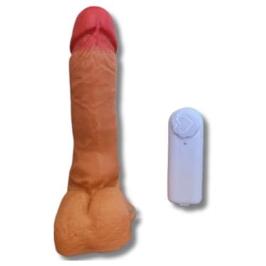 Imagem de Pênis Realístico Com Vibrador e Ventosa Escroto Consolo Dildo Grande Vibes 17cm Maciço Silicone