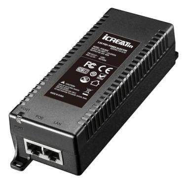 Imagem de iCreatin Injetor Poe++ 2,5G 60 W, Ieee 802.3Bt/Af/At, Adaptador Ethernet Poe+ 2,5 Gbps/1 Gigabit, Compatível Com Base-T 2,5G, Conecta Um Dispositivo Poe Em Rede De Até 328 Pés, Para Câmera Ptz De Al