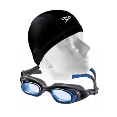 Imagem de Kit Natação Speedo Óculos Tornado Antiembaçante Proteção UV + Touca Xtrafit Tecido Confortável (Óculos Cinza + Touca Preta)