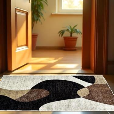 Imagem de 1 Tapete Capacho Belga Grande Limpa Seca Es Mo 66 x 110 Vr (D6Mod Bege Preto Marrom Marfim Moderno Manchado Abstrato)