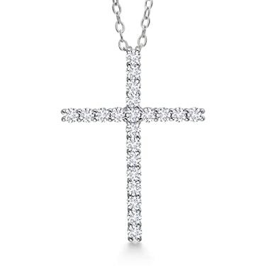Imagem de Gem Stone King Colar com cruz moissanite | 0,17 quilate | 17 x 12 mm | Colar com pingente de crucifixo religioso Jesus Cristão para mulheres | com corrente de 45,7 cm, Gema, Moissanite