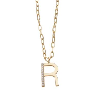 Imagem de Ettika Colares com inicial feminina. Pingente de pérolas banhadas a ouro 18K, colar com letras. Colar com inicial de ouro, corrente delicada, One Size, Banhado a ouro 18K, Sem Pedra Preciosa