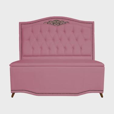 Imagem de Cabeceira mais Calçadeira Solteiro 90cm Para Cama Box Greta Suede Rosa - ds Estofados