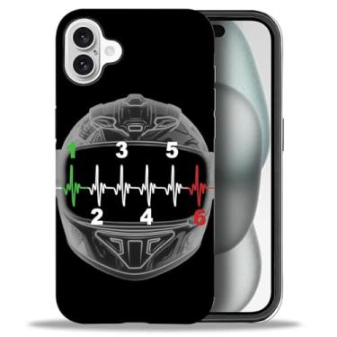 Imagem de yicomon Capa compatível com iPhone 16, capa de telefone fosca com estampa de capacete de motocicleta, durável, moderna, engraçada, capa protetora macia antiarranhões à prova de choque