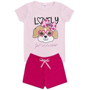 Imagem de Conjunto de Verão Infantil Feminino Blusa Rosa e Shorts Dog Rosa - KK 