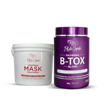 Imagem de Kit Ravenna B-tox Blond - Tratamento B-tox Capilar (1 kg/35,2 fl oz) Sem Formol + Máscara Capilar para Cabelos Danificados (1,5 kg/52,9 fl oz) - Alisamento, Brilho Intenso e Hidratação para Loiras