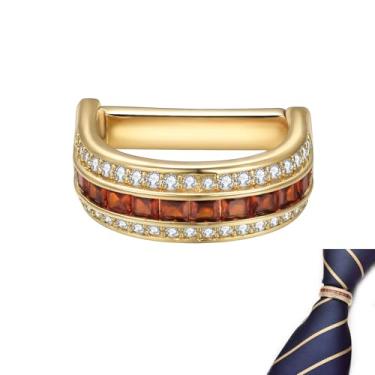 Imagem de RunootPR Anel de gravata masculino dourado prateado com clipe de gravata de cristal para gravatas regulares, fecho de gravata de zircônia cúbica, negócios, casamento, prendedor de joias, presente com