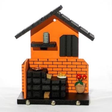 Imagem de Porta Chaves de Madeira Casinha Mineira Decoração P Laranja