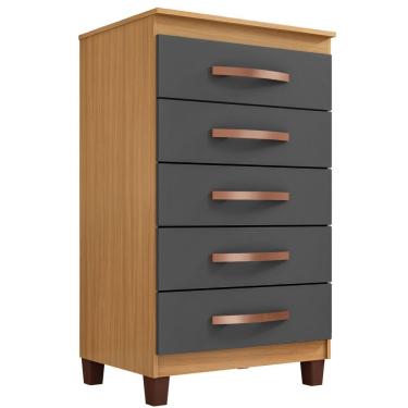 Imagem de Cômoda 5 Gavetas Cannes - Casa Chick Carvalho Americano-grafite